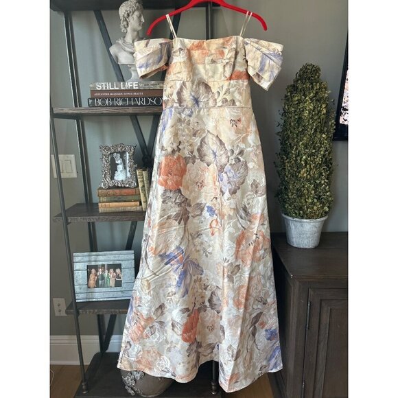 Aidan Mattox Floral Jacquard Off Shoulder Gown Ivory Womens Size 6 - Picture 4 of 11